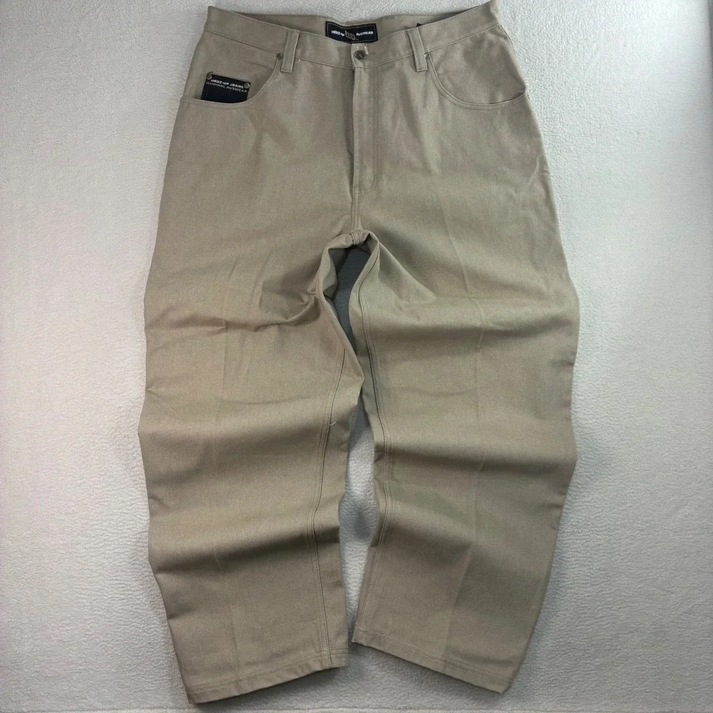 Vintage Hedz Up Jeans Carpenter Pants Men 40x33 Beige Baggy Skater Y2K Loose